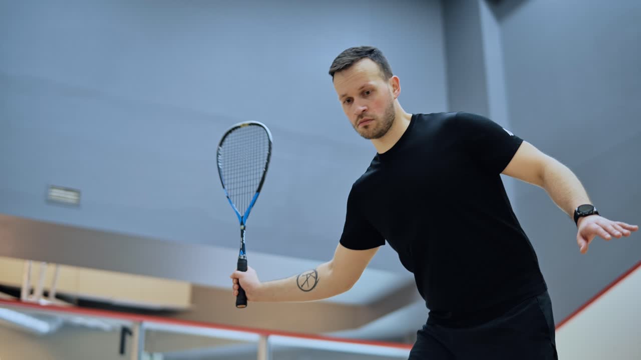 Slow motion squash training captures intensity and form of technical shot