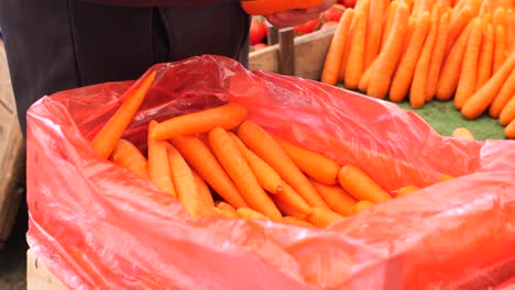 persona que maneja zanahorias en un mercado