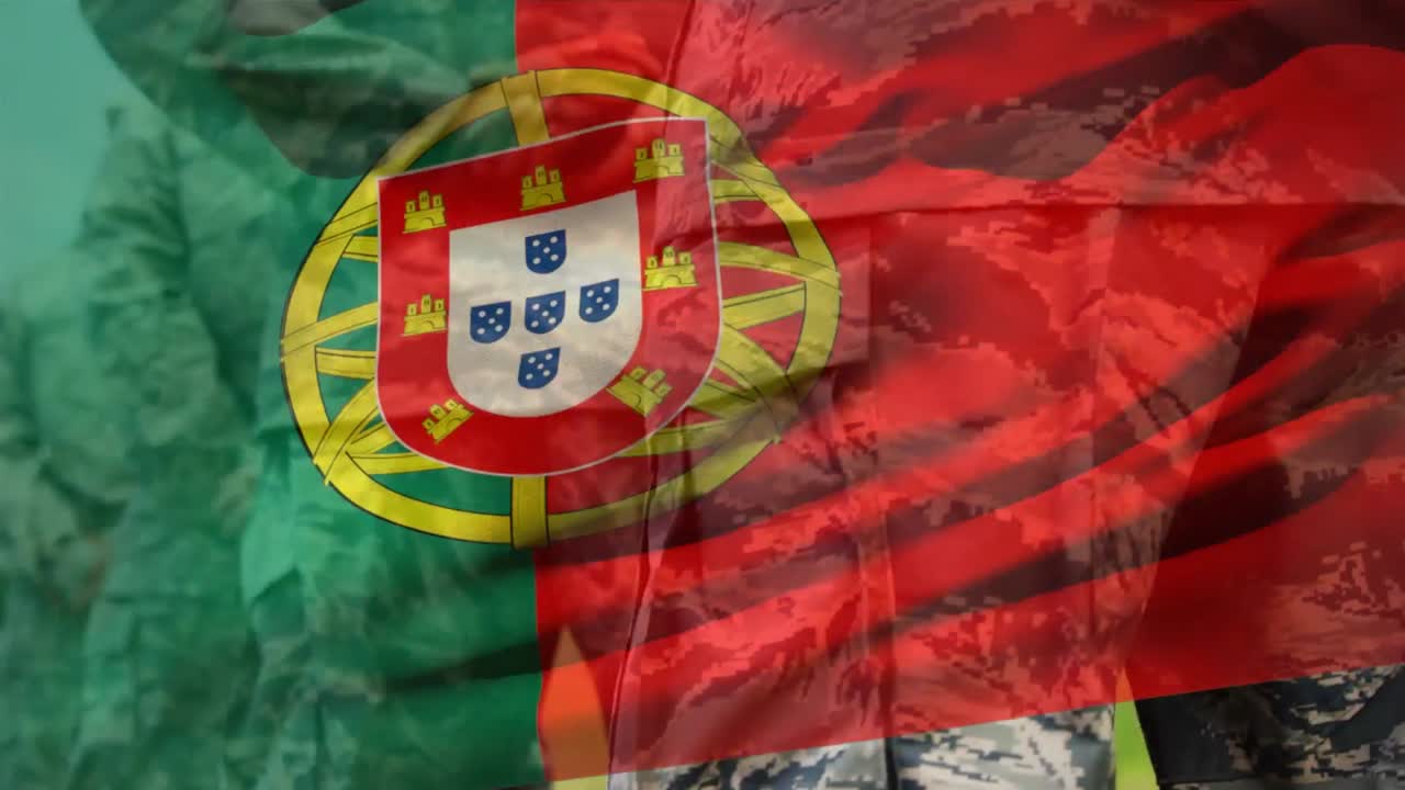 Animation af Portugals flag over forskellige mandlige soldater