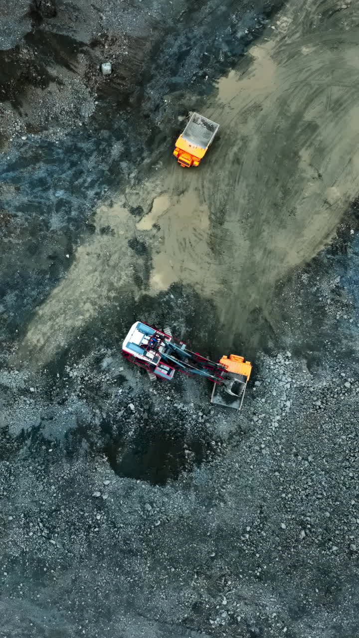 Aerial View of Mining Operation with Excavator and Truck
