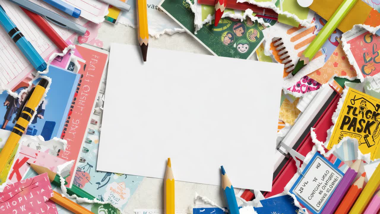 Colorful Stationery and Scrapbook Collage with Blank Card