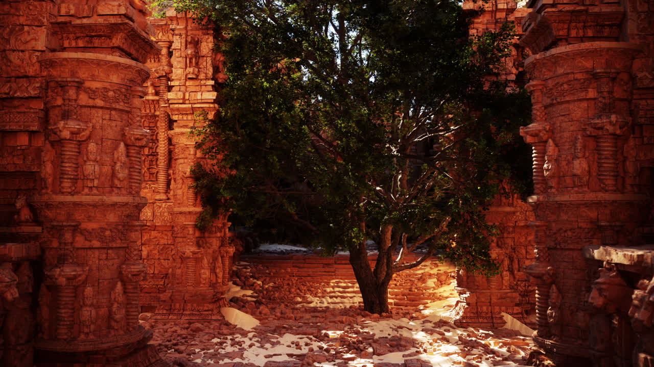 ruinas de antiguos templos cubiertos de vegetación