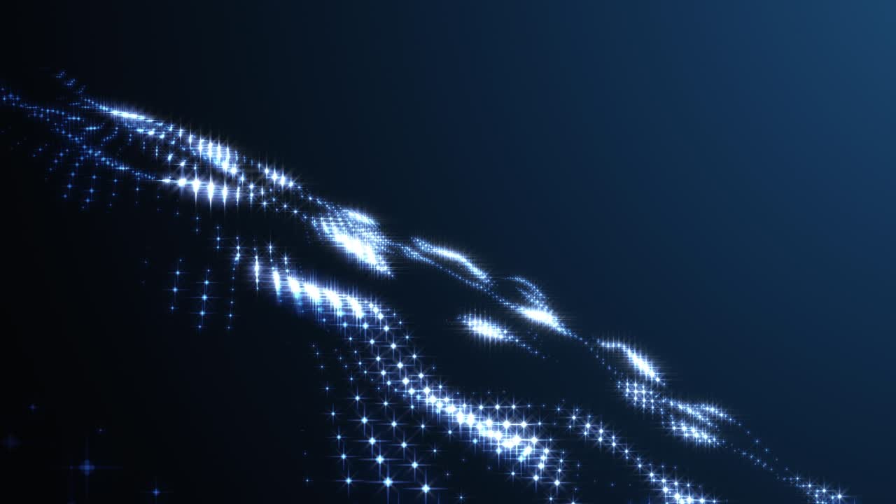Abstract seamless loop of futuristic mesh blue glowing star dots digital luxurious sparkling wave particles flows background, Motion of digital data flow. big data background concept.Cyber or technology background