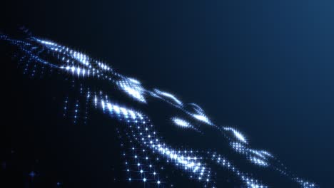 abstract seamless loop of futuristic mesh blue glowing star dots digital luxurious sparkling wave particles flows background, motion of digital data flow. big data background concept.cyber or technology background