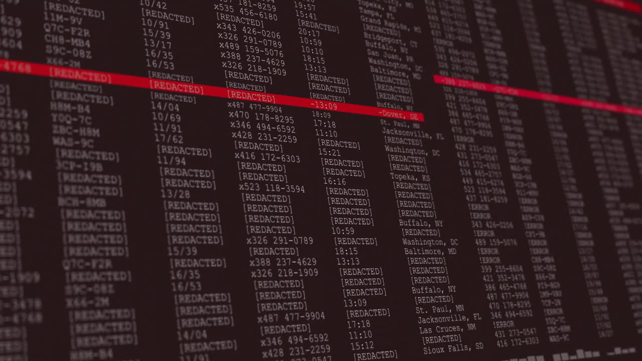 회색과 빨간색 컴퓨터 화면에서 데이터 처리의 애니메이션