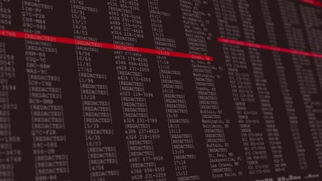 animación del procesamiento de datos en una pantalla de computadora gris y roja
