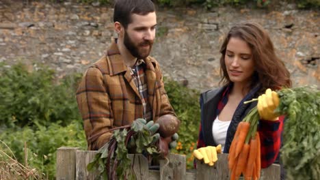 young couple looking at vegetables