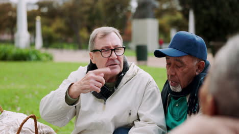 Park,-picnic-and-elderly-people-talking