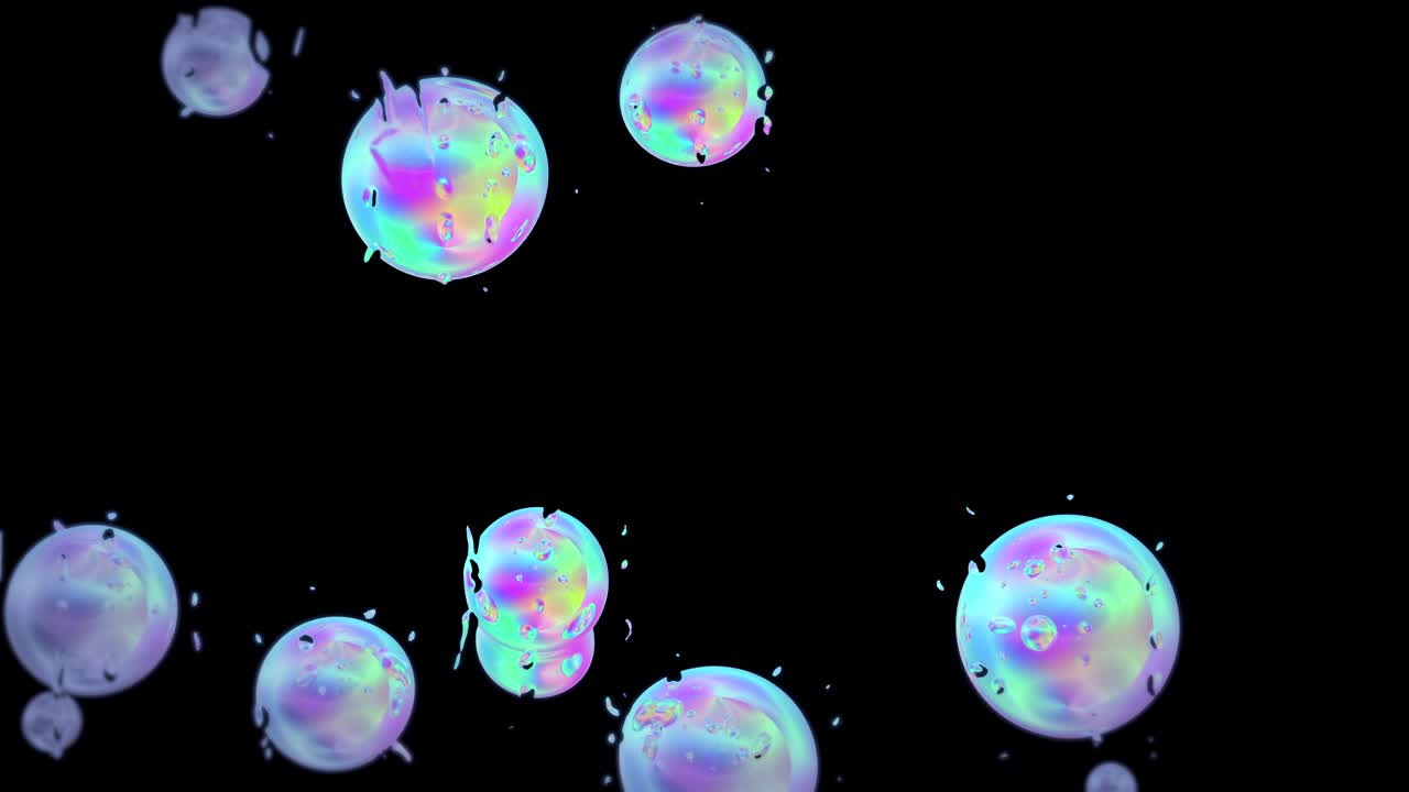 추상적인 3d 기하학적 예술: 액체 떠있는 액체 블롭, 비누 거품, 비방울 효과의 모션 그래픽