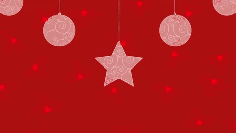 animación de la decoración de navidad y el santo rojo cayendo sobre un fondo rojo