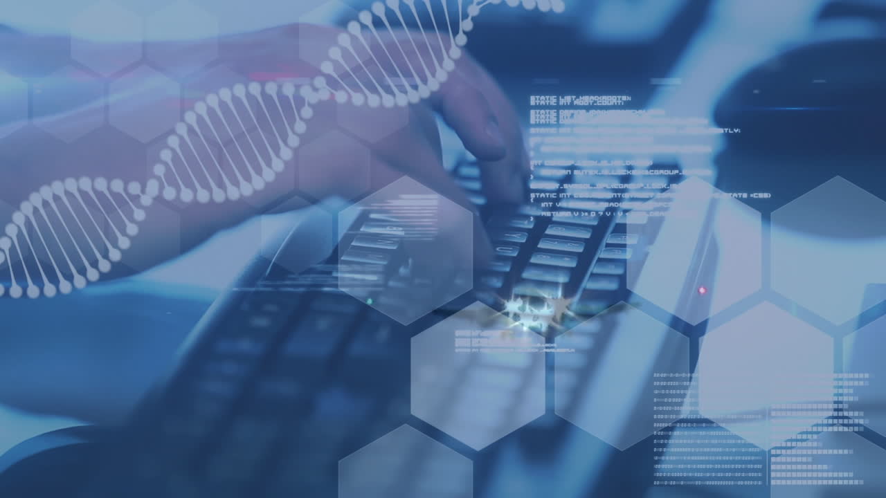 animación del procesamiento de datos con las manos usando computadora