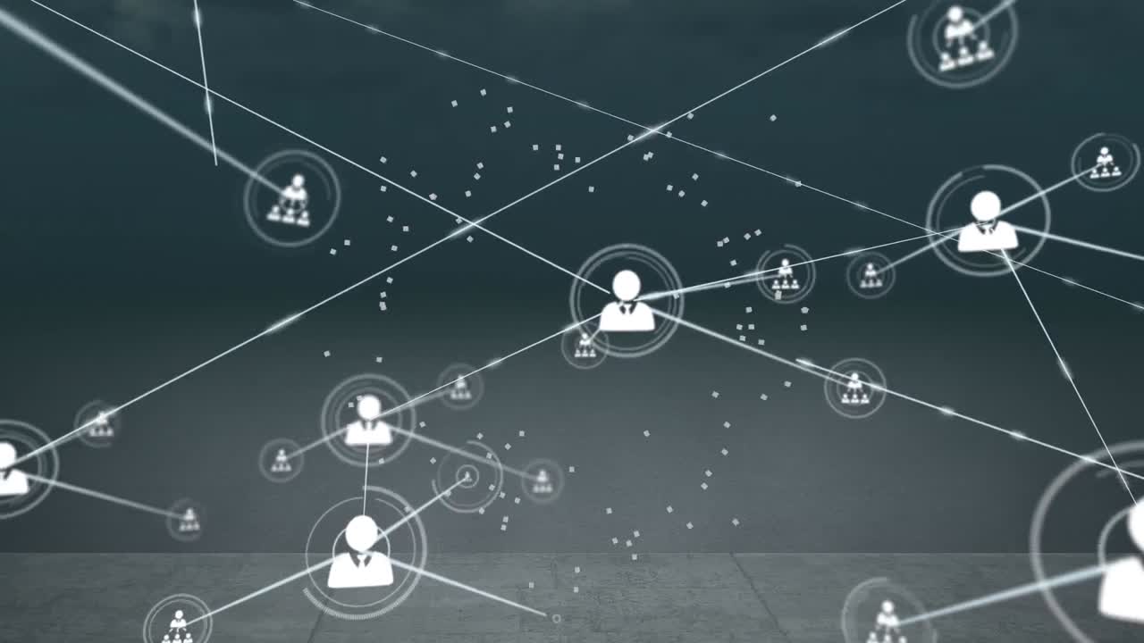 Animation of network of connections with people icons over grey background