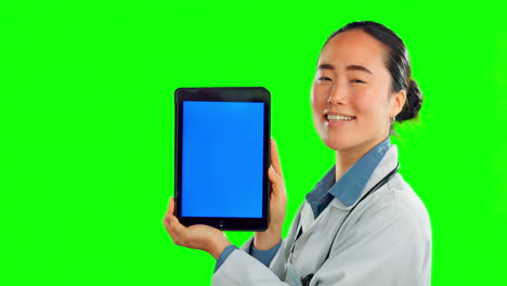 Green-screen,-tablet-and-doctor-face-isolated