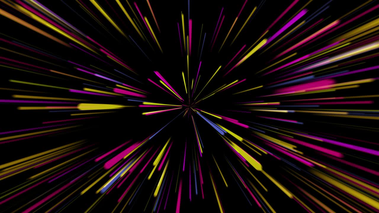 Abstract animated circular starburst dynamic glow colorful neon lines rays geometric background. 4K Seamless looped 3d Animation of Speed of light, neon glowing cosmic rays.