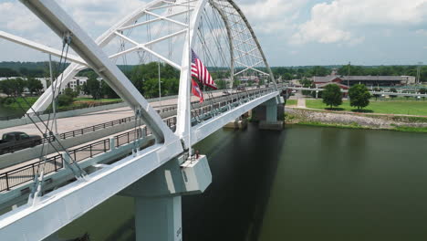 view of broadway bridge in little rock, ar, usa - drone shot