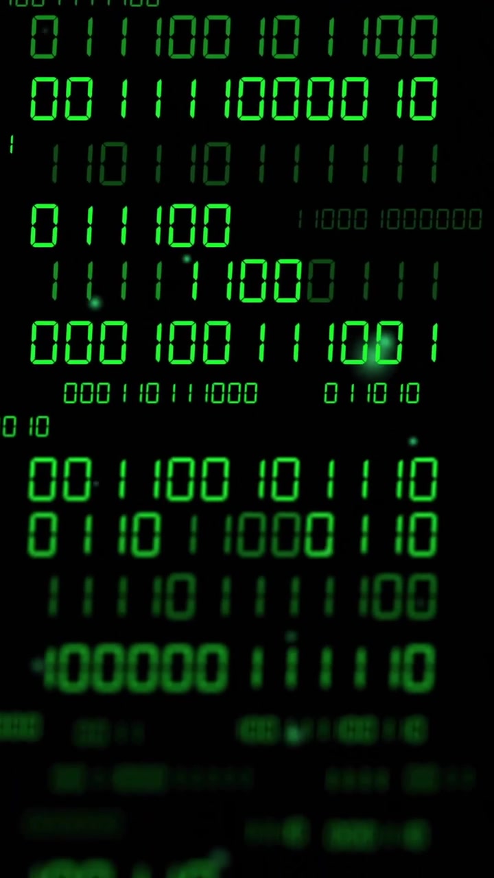 Binary code processing animation on black background