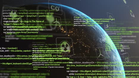 animación de iconos ecológicos y procesamiento de datos en todo el mundo