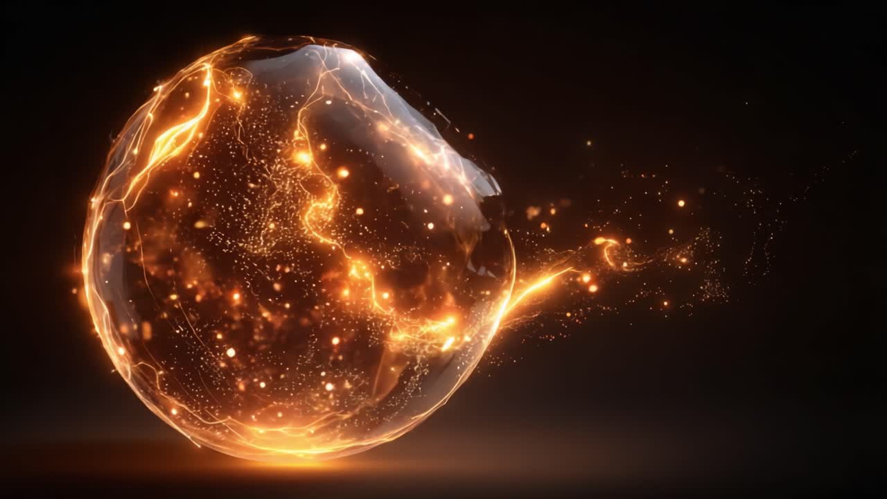 A Mesmerizing Sphere of Energy and Light: Captivating Visuals of a Fiery Orb Glittering with Sparkling Particles in a Dark Background