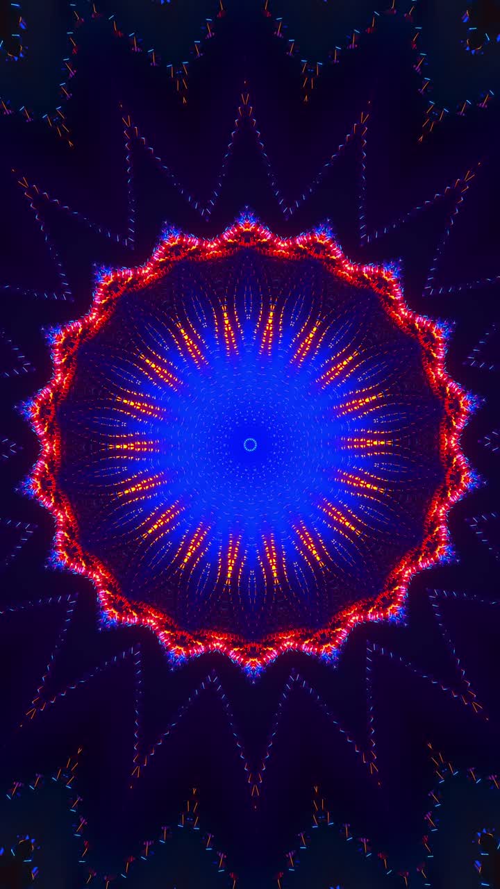 Blue and red flower with psychedelic pattern. Kaleidoscope VJ loop Vertical