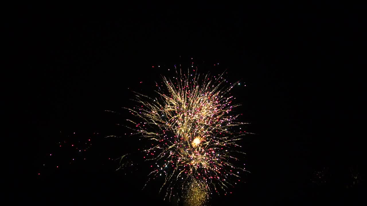 Wide shot Colourful New Year's Eve Fireworks in Rotterdam, the Netherlands