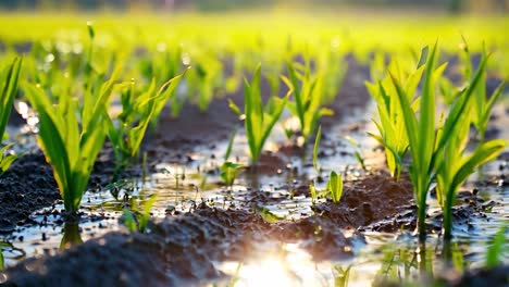 young plants in a rice field