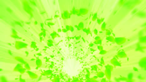 vortex from green leaves. spiral shiny particle of seasonal leaves. dancing leaf. colorful nature tunnel loop animation.