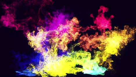 colorido hermoso bg con partículas mágicas lambent en la habitación. partículas de brillo se extienden como efecto de tinta. luma mate como canal alfa. emisor emite remolino de partículas de brilla forman estructura de nube de tinta