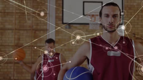 Animation-of-network-of-connections-over-basketball-match-in-gym