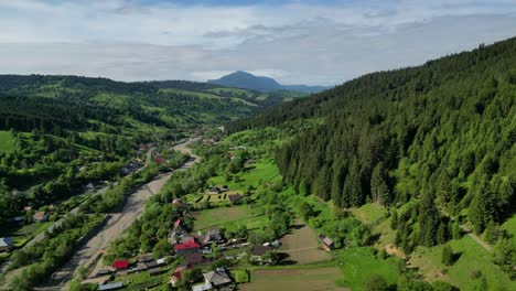 rural scene of village in the summer.