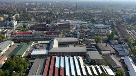 Aerial-view-Budapest-capitol-city,-old-industry-area