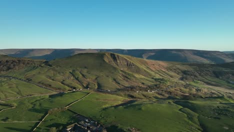 dramatic wide aerial view of mam tor in the peak district, uk