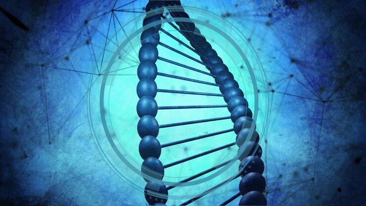 Animation of network of connections over dna strand spinning