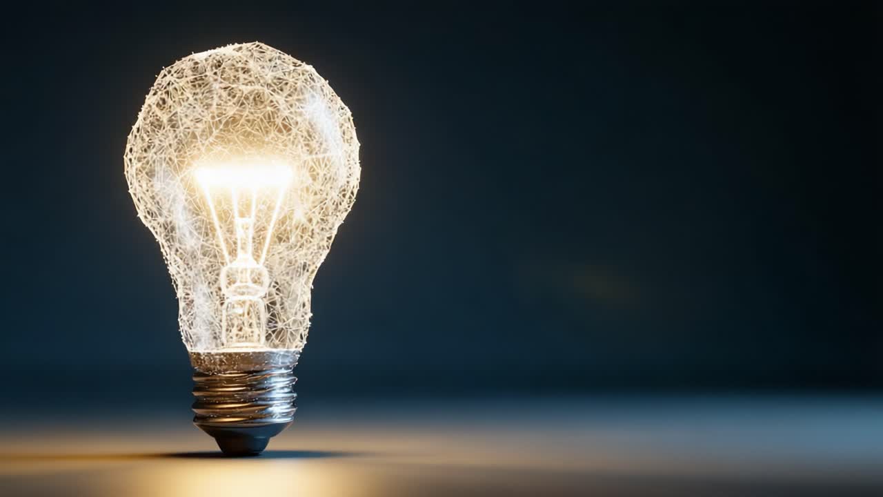 Illuminated Creativity: A Captivating Look at a Glowing Light Bulb Rendering Innovation with Intricate Wire Fragments in a Dark Background