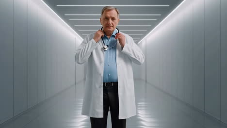 doctor in modern hospital corridor