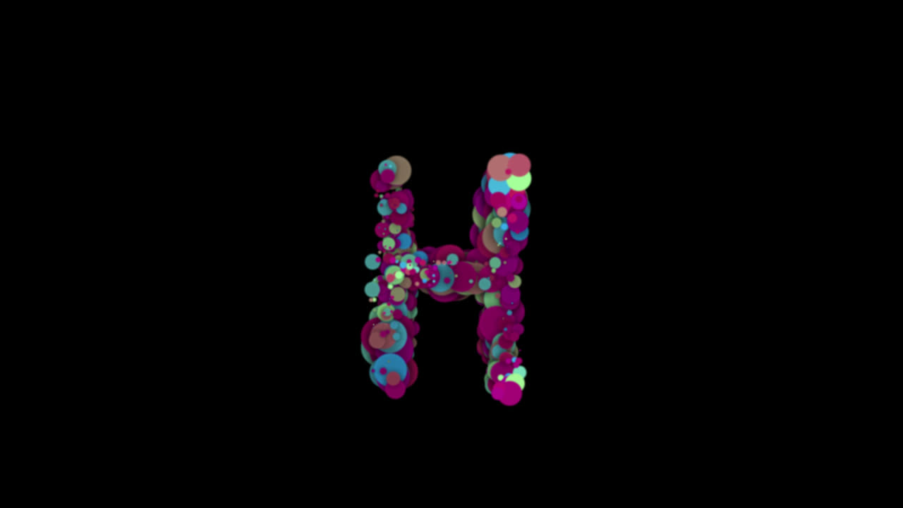 Bolle di particelle colorate che formano la lettera H su sfondo trasparente