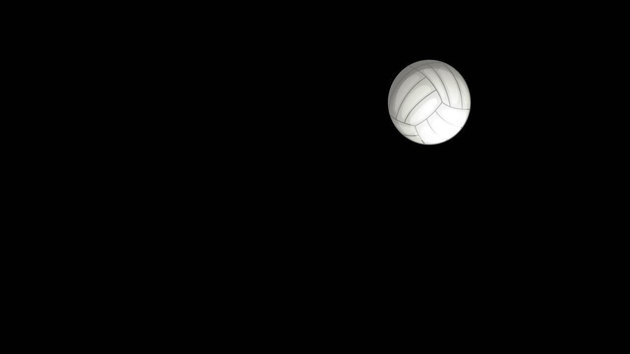 A white volleyball moves in a smooth, arcing bounce across a solid black background, captured in evenly spaced frames with consistent lighting and clear motion