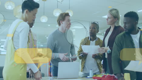 animation of icons and data processing over business people in office