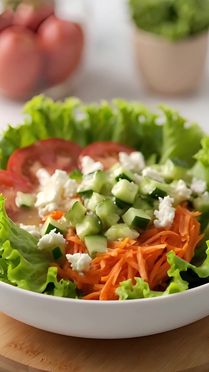 Ensalada Fresca y Saludable sobre Fondo Borroso 4K