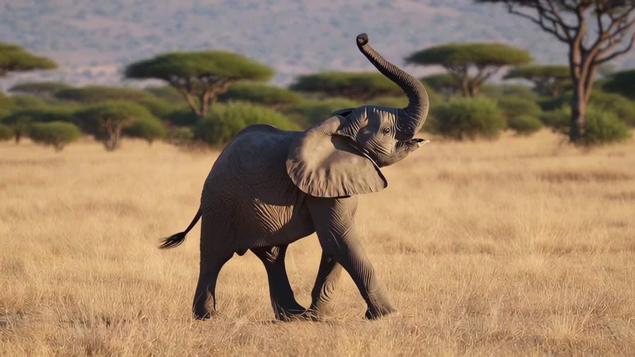 Baby Elephant in African Savanna