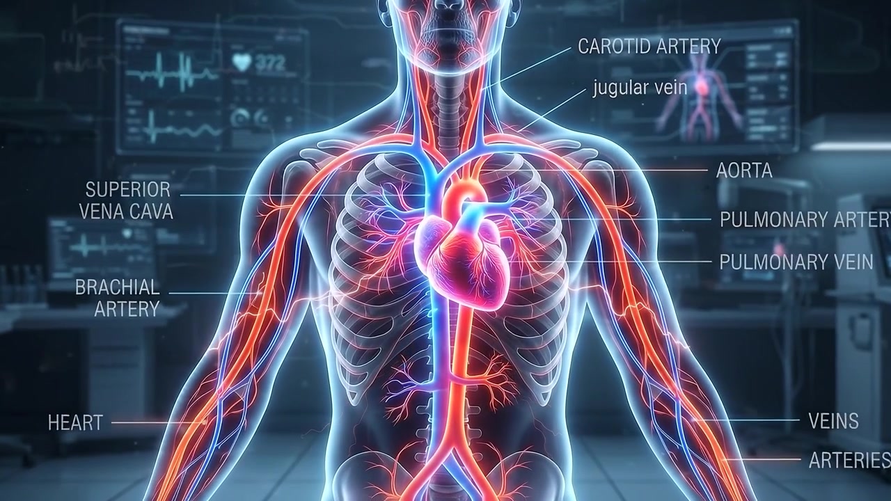 Human Circulatory System Anatomy with Beating Heart Animation