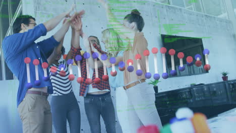 animation of dna strand over diverse business people in office