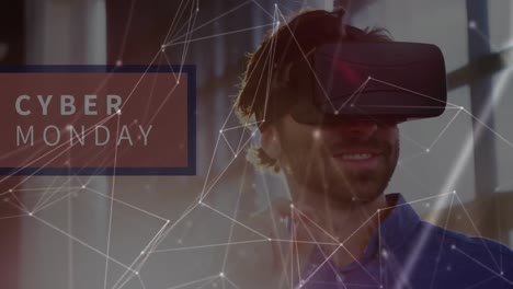 animación de la red de conexiones a través de un hombre de negocios usando auriculares vr
