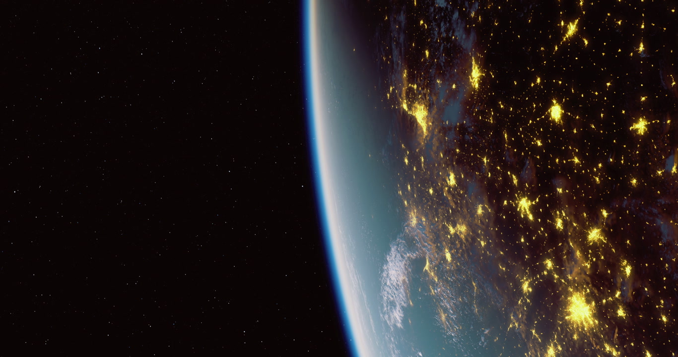 Earth at night showcasing city lights from space