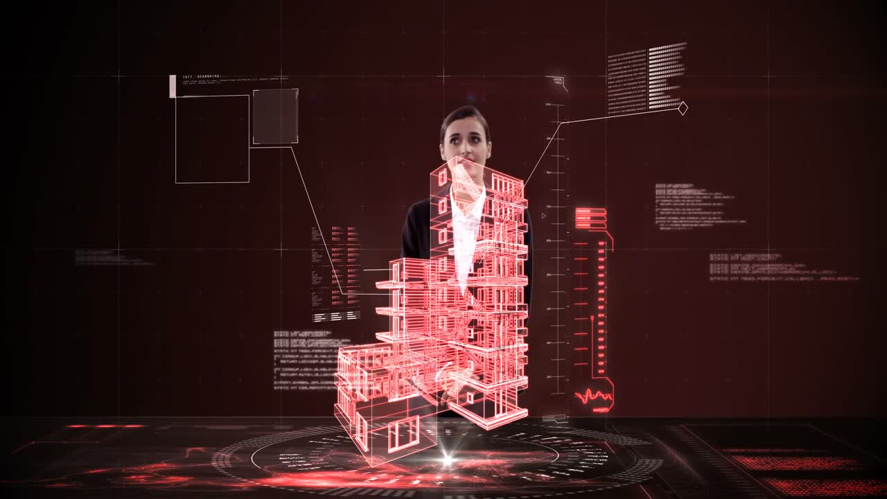 mujer de negocios usando una pantalla digital