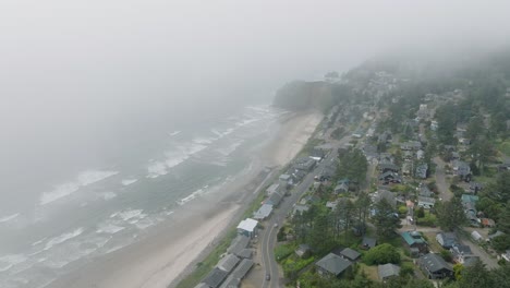 colorful town houses hiding under the fog