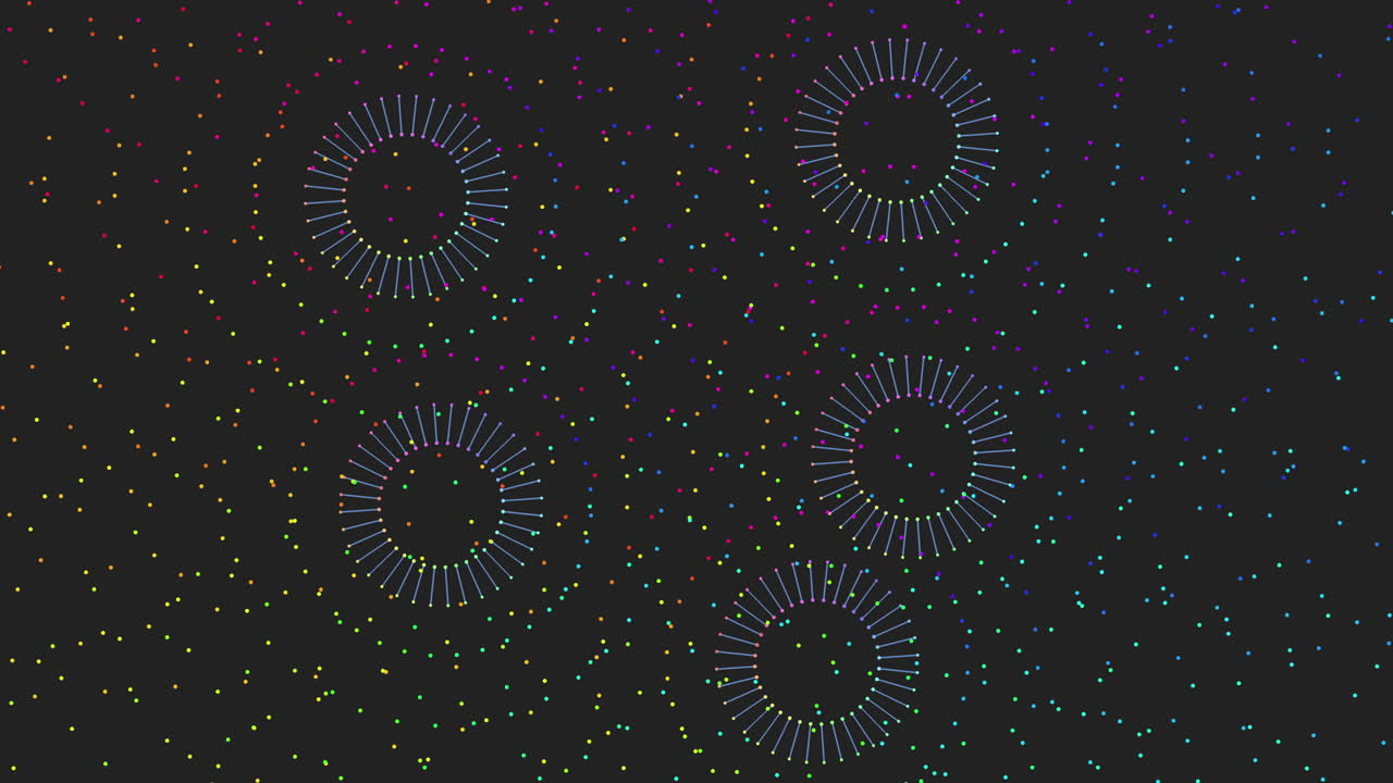 Illusion abstract neon circles pattern with glitters in dark galaxy
