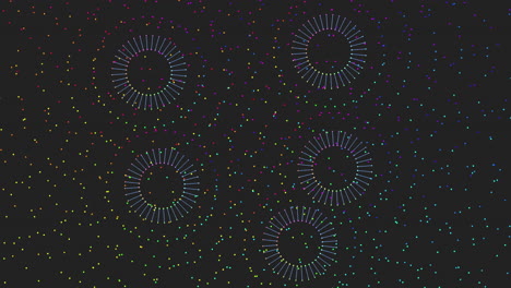 ilusión de círculos de neón abstractos con brillos en la galaxia oscura