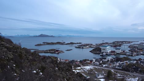 view over a small fishing village in lofoten norway