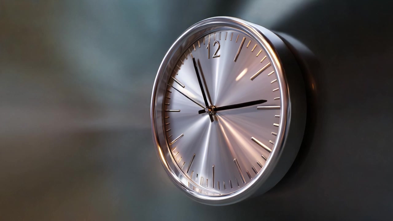 Modern Clock Displaying Time with a Sleek Silver Finish, Emphasizing Smooth Movement and Stylish Design in a Contemporary Setting