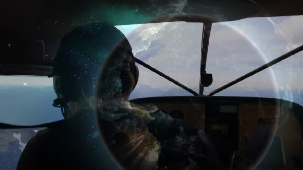 비행기의 조종사에 대한 연결 네트워크와 함께 지구의 애니메이션